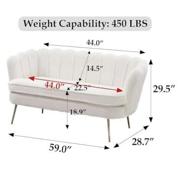 NNOOTK Boucle Teddy Fabric Small Loveseat Sofa with Gold Metal Legs, 59” Modern 2 Seater Sofa with...