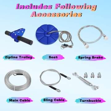 CTSC 75FT 95FT 110FT 250FT Zipline Kit with Stainless Steel Spring Brake and Seat
