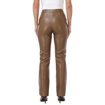 HDE Women's Faux Leather Pants High Waisted Straight Leg Trousers with Pockets Brown - L