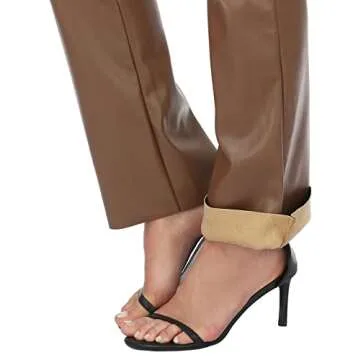 HDE Women's Faux Leather Pants High Waisted Straight Leg Trousers with Pockets Brown - L