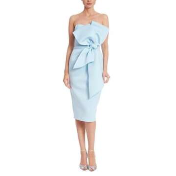 Badgley Mischka Strapless Front Bow Sheath Cocktail Dress Azure