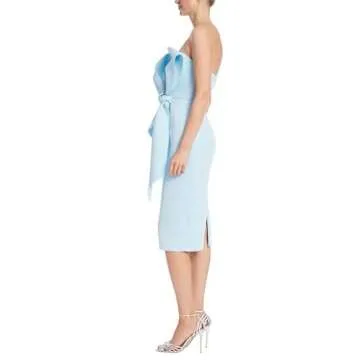 Badgley Mischka Strapless Front Bow Sheath Cocktail Dress Azure