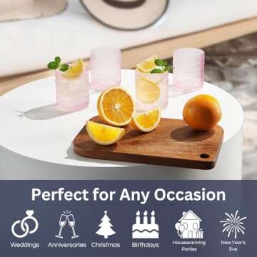 Khen Hobnail Beaded Highball Drinking Tumbler Glasses | Set of 6 | Pastel Pink Color, Vintage Bubble...