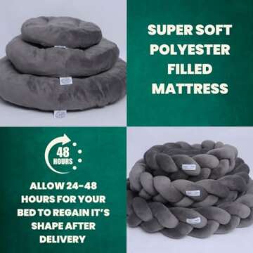 Tater's Choice 24" Dog Bed - Premium Braided Dog Bed - Luxurious and Durable Pet Beds with Plush Polyester Filling, Non-Slip Base, and Stylish Design, Washable Mattress, Charcoal Grey, 24 inch, Small