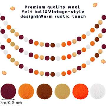 Tatuo Happy Fall Burlap Banner with 3 Pieces Fall Pom Pom Garland Wool Felt Ball Garland Thanksgivin...