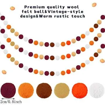 Tatuo Happy Fall Burlap Banner with 3 Pieces Fall Pom Pom Garland Wool Felt Ball Garland Thanksgivin...
