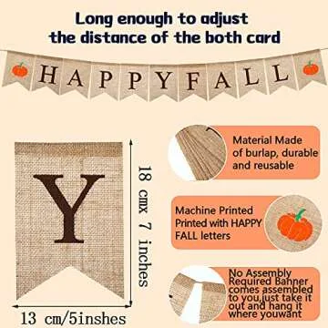 Tatuo Happy Fall Burlap Banner and Pom Pom Garland Decoration