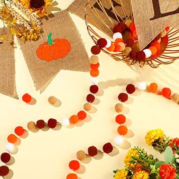 Tatuo Happy Fall Burlap Banner and Pom Pom Garland Decoration