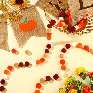 Tatuo Happy Fall Burlap Banner and Pom Pom Garland Decoration
