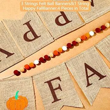 Tatuo Happy Fall Burlap Banner and Pom Pom Garland Decoration