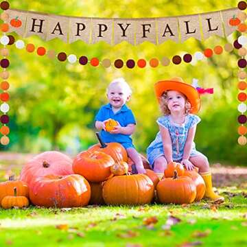 Tatuo Happy Fall Burlap Banner and Pom Pom Garland Decoration