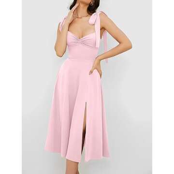 Volemo Women’s Vintage Corset Dress Sweetheart Neckline Tie Strap Slit Sleeveless Swing Elegant Mi...