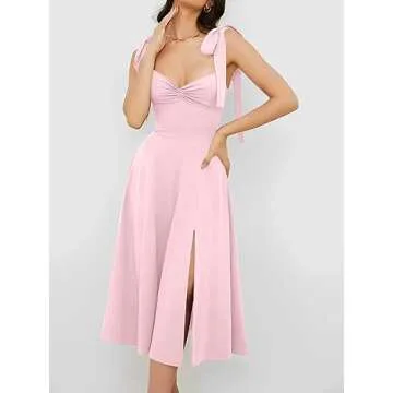 Volemo Women’s Vintage Corset Dress Sweetheart Neckline Tie Strap Slit Sleeveless Swing Elegant Mi...