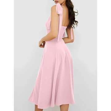 Volemo Women’s Vintage Corset Dress Sweetheart Neckline Tie Strap Slit Sleeveless Swing Elegant Midi Party Cocktail Dress Pink S