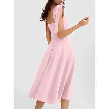 Volemo Women’s Vintage Corset Dress Sweetheart Neckline Tie Strap Slit Sleeveless Swing Elegant Midi Party Cocktail Dress Pink S