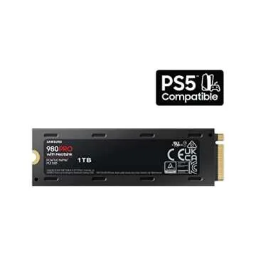 SAMSUNG 980 PRO SSD with Heatsink 1TB PCIe Gen 4 NVMe M.2 Internal Solid State Drive, Heat Control, Max Speed, PS5 Compatible, MZ-V8P1T0CW