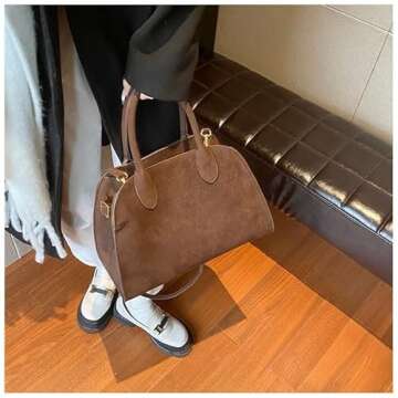 Deermisu Womens Suede Tote Bag, Faux Leather Tote Bag for Women Vintage Top Handle Bag Fashion Retro...