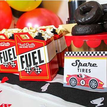4E's Novelty 24 Race Car Popcorn Treat Boxes with 24 Checkered Flags, Black and White Racing Flag 6"...