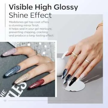 Modelones Gel Top Coat Set, 2pc Clear Glossy Finish, Long Lasting Top Coat for Gel Polish & Acrylic Nails, Includes Nail Lamp for Home & Professional Use