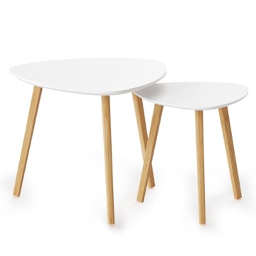 BAMEOS Bamboo Nesting Triangle End Table Set of 2 - Modern Minimalist Design for Any Living Space