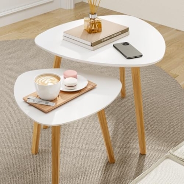 BAMEOS Bamboo Nesting Triangle End Table Set of 2