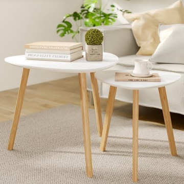 BAMEOS Bamboo Nesting Triangle End Table Set of 2