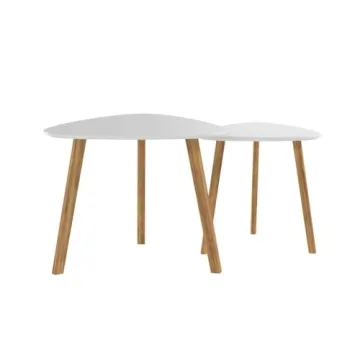 BAMEOS Bamboo Nesting Triangle End Table Set of 2