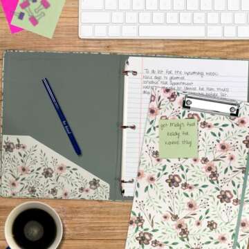 Steel Mill & Co Cute Clipboard Folio with Refillable Lined Notepad and Interior Storage Pocket, Earth-Toned Flower Padfolio for Work, Woodland Floral