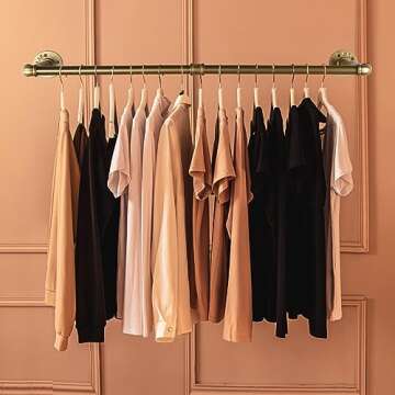AddGrace 2 Pack Clothes Rack Gold Wall Mounted Industrial Pipe Clothing Rack Heavy Duty Clothes Rack...