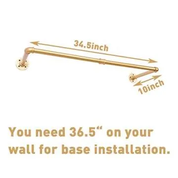 AddGrace 2 Pack Clothes Rack Gold Wall Mounted Industrial Pipe Clothing Rack Heavy Duty Clothes Rack for Hanging Clothes Multi-Purpose Closet Hanging Rack Garment Bar for Wardrobe and Laundry Room