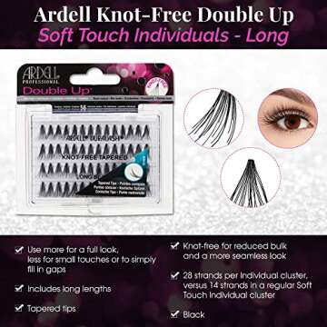 Ardell Individual Lashes False Eyelashes Double Up Soft Touch - Long, Black, DIY Lash Clusters, Reusable Eyelash Extensions, 4 Pack