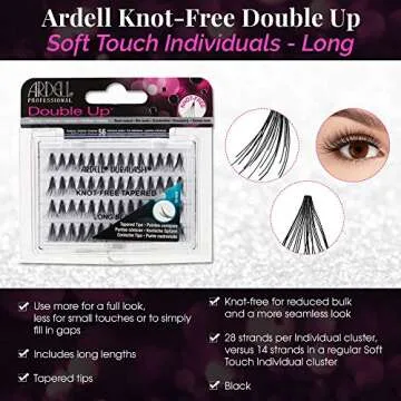 Ardell Individual Lashes False Eyelashes Double Up Soft Touch - Long, Black, DIY Lash Clusters, Reusable Eyelash Extensions, 4 Pack