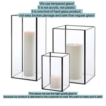 Set of 3 Square Glass Hurricane Candle Holders, Clear Glass Framed in Vintage Brass, Pefect for Spa, Hotel, Festival, Home Decoration,(Bronze Fram Finsh)