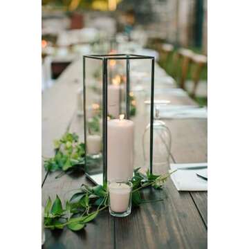 Set of 3 Square Glass Hurricane Candle Holders, Clear Glass Framed in Vintage Brass, Pefect for Spa, Hotel, Festival, Home Decoration,(Bronze Fram Finsh)