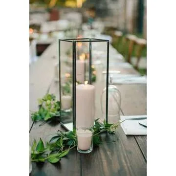 Set of 3 Square Glass Hurricane Candle Holders, Clear Glass Framed in Vintage Brass, Pefect for Spa, Hotel, Festival, Home Decoration,(Bronze Fram Finsh)