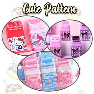 6 Pack Cartoon Kawaii Creative Roller Erasers, Funny Pencil Erasers with Cover and Clean up Roller for Kids Back to School Supplies and Party, Gift Supplies