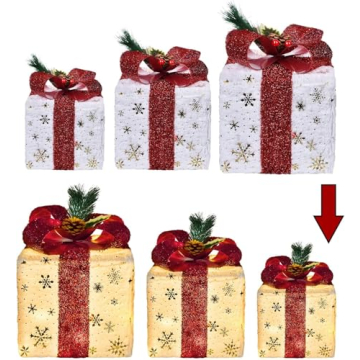 Set of 3 Lighted Gift Boxes for Christmas Decor