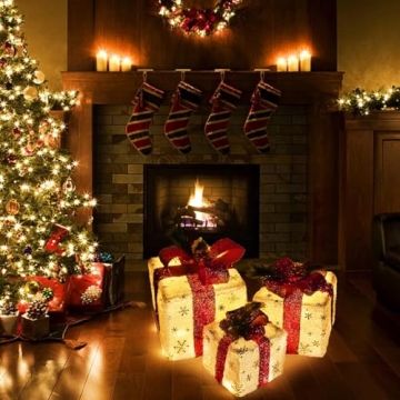 Set of 3 Lighted Gift Boxes for Christmas Decor