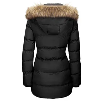 WenVen Women's Winter Padded Coat with Fur Hood Black L