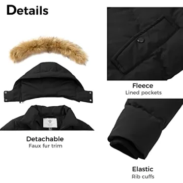 WenVen Women's Winter Padded Coat with Fur Hood Black L