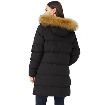 WenVen Women's Winter Padded Coat with Fur Hood Black L
