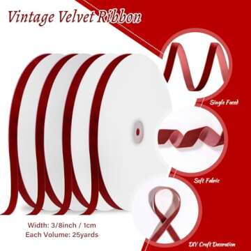 100 Yards Vintage Red Velvet Ribbon - Perfect for Gift Wrapping and Crafts