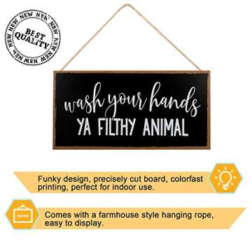 Funny Bathroom Decor Sign - Wash Your Hands - Guest Bath Hanging Wall Art, Decorative Signs For Home, Kitchen, Door - Cute Farmhouse Toilet Sayings - 10"x5" Chalkboard Style Quotes Decorations