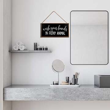 Funny Bathroom Decor Sign - Wash Your Hands - Guest Bath Hanging Wall Art, Decorative Signs For Home, Kitchen, Door - Cute Farmhouse Toilet Sayings - 10"x5" Chalkboard Style Quotes Decorations