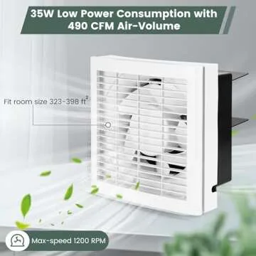 Fanspex 10" Shutter Exhaust Fan, 490CFM Window or Wall Mount Ventilation Fan for Greenhouse, Attic, Garage, Bathroom