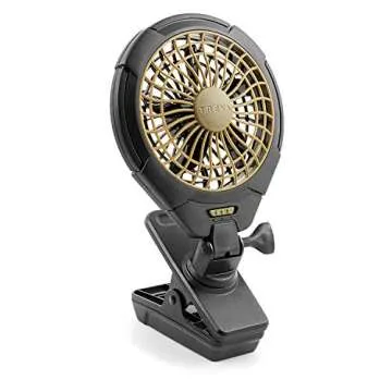 Treva 5 Inch Battery Powered Clip Slim and Portable Cooling Fan with Clamp for Travel, Outdoor,Camping, Car, Office Desk, Baby Stroller - Multi-Directional Rotating and Adjustable Head, Khaki (FC05005)