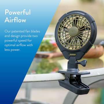 Treva 5 Inch Battery Powered Clip Slim and Portable Cooling Fan with Clamp for Travel, Outdoor,Camping, Car, Office Desk, Baby Stroller - Multi-Directional Rotating and Adjustable Head, Khaki (FC05005)