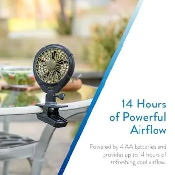 Treva 5 Inch Battery Powered Clip Slim and Portable Cooling Fan with Clamp for Travel, Outdoor,Camping, Car, Office Desk, Baby Stroller - Multi-Directional Rotating and Adjustable Head, Khaki (FC05005)