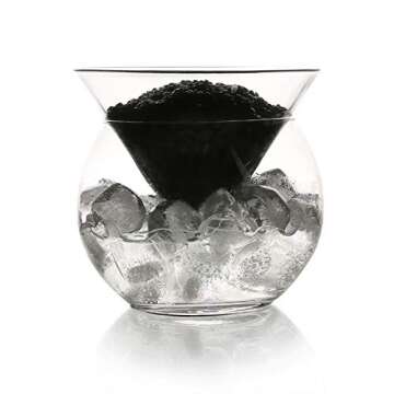 DUEBEL Glass Caviar Chiller Server Set of 2 – Universal Martini, Wine, Liquor Shrimp Cocktail Chil...