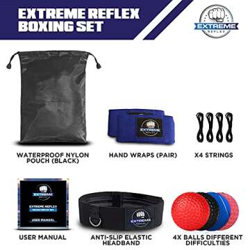 Extreme Reflex Boxing Reflex Ball Set - 4 Punching Balls with Headband for Reflex Training - Premium...